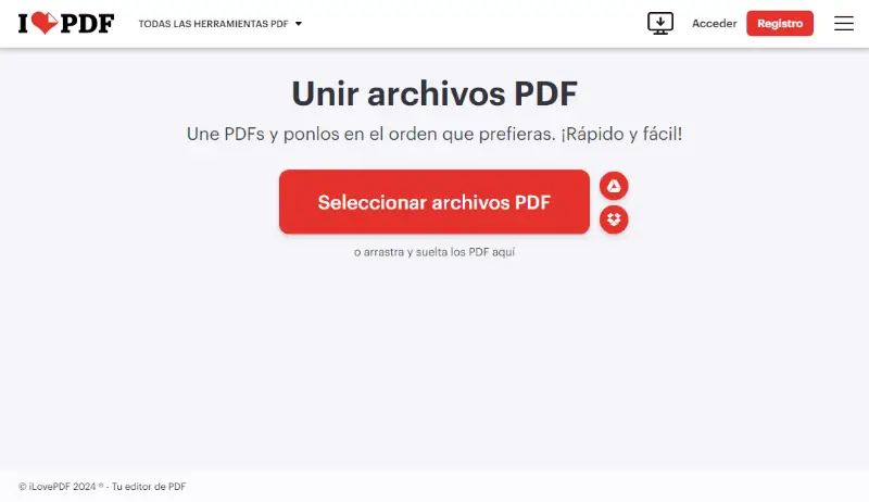 Herramienta ilovePDF para unir PDF Herramienta ilovePDF para unir PDF